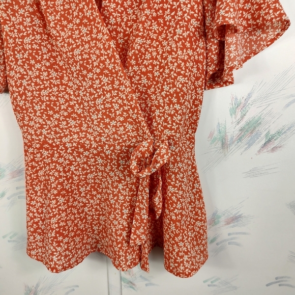 Monteau Orange Floral Print Blouse - Picture 3 of 10
